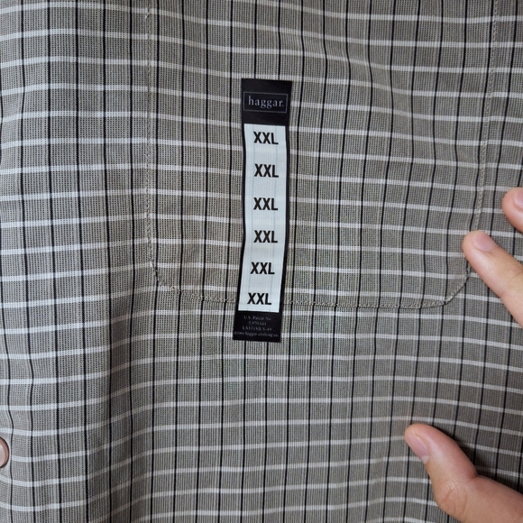 Haggar Mens Button Up Shirts Long Sleeve Checkered Plaid Gray Black White XXL - Picture 4 of 12